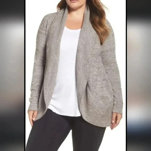 Barefoot Dreams CozyChic Lite Circle Cardigan Cocoa Pearl Heather Sweater - Picture 1 of 4